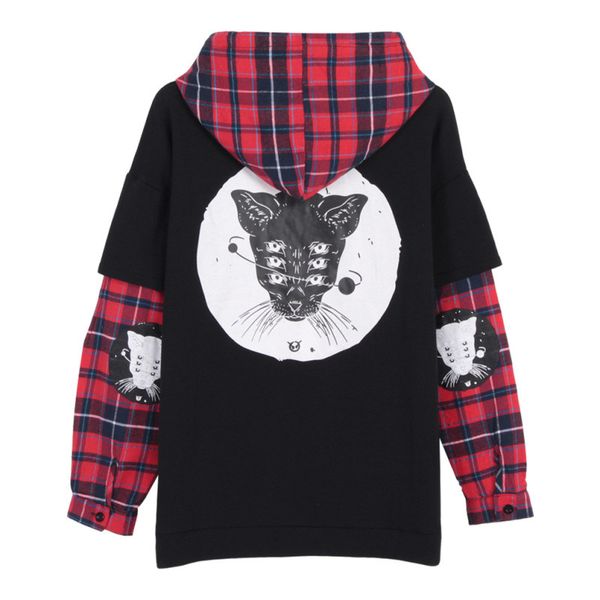 Harajuku Punk Women Sweatshirt Cat Printed Plaid Patchwork Long Sleeve Hoodies Tracksuit Fake 2 Pieces New
Harajuku Punk Women Sweatshirt Cat Printed Plaid Patchwork Long Sleeve Hoodies Tracksuit Fake 2 Pieces New