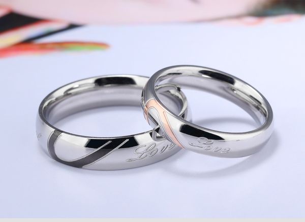 2018 новая мода diy пара ювелирные изделия кольца любовь сердце пары кольца титана кольцо из нержавеющей стали валентина, Silver