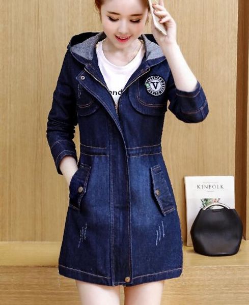 spring autumn new korean women's medium long hooded denim jacket outerwea windbreaker coat, Tan;black
spring autumn new korean women's medium long hooded denim jacket outerwea windbreaker coat, Tan;black