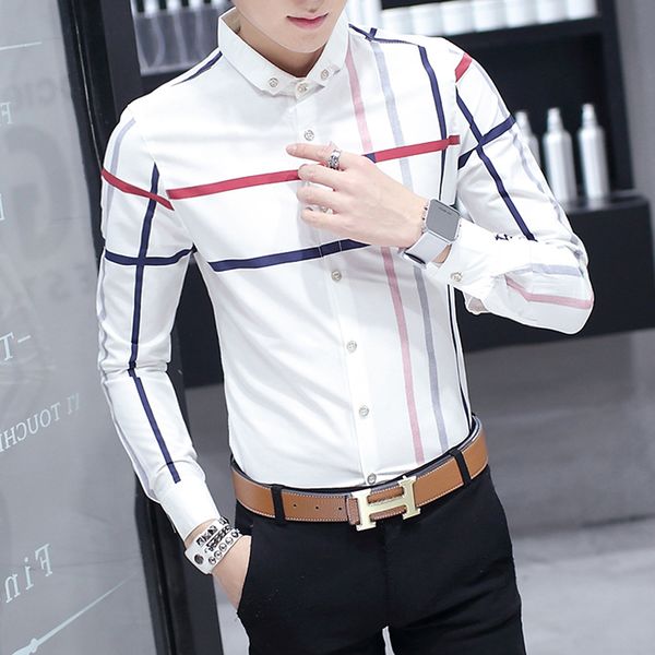 new men's striped long-sleeved shirt korean british youth business casual students slim mixed-color shirt, White;black
new men's striped long-sleeved shirt korean british youth business casual students slim mixed-color shirt, White;black