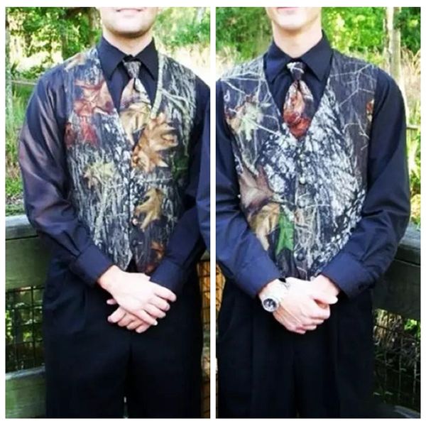 

2019 formal camo men vests with tie camouflage groom groomsman vest satin custom formal wedding vests country groom vests, Black