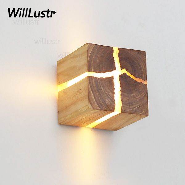 Natural Cracked Wood Wall Sconce Crack Wood Wall Lamp Japan Style Light Living Room Restaurant Cafe Bedroom L Hall Lighting