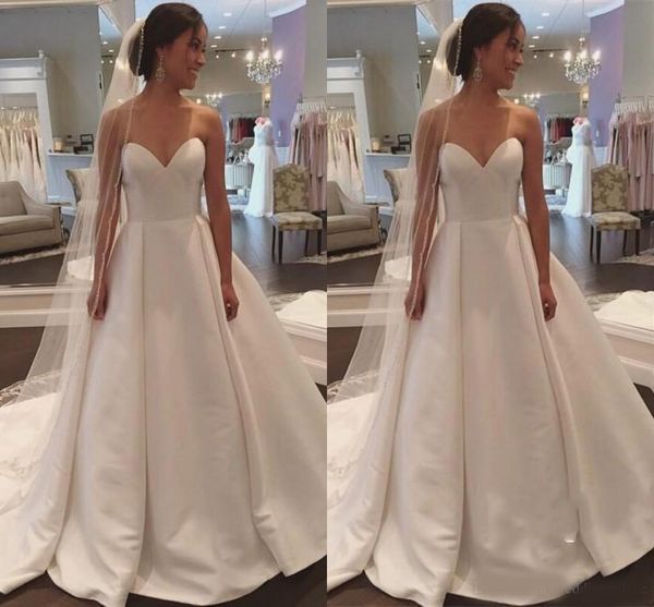 charming sweetheart neck a-line wedding dresses court train lace up back satin bridal wedding gowns vestido de novia, White
charming sweetheart neck a-line wedding dresses court train lace up back satin bridal wedding gowns vestido de novia, White