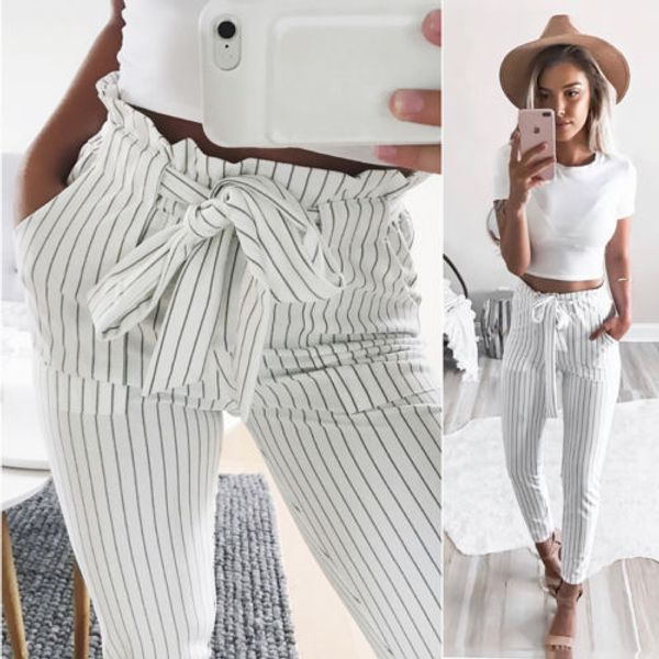 women high waist elastic harem pants casual lady solid pencil trouser women striped bandage long casual pants, Black;white
women high waist elastic harem pants casual lady solid pencil trouser women striped bandage long casual pants, Black;white