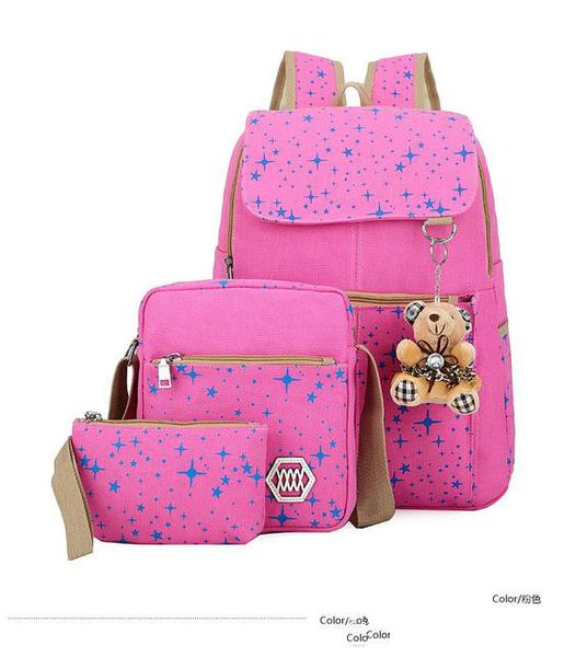 fashion canvas girl school bags teenagers backpack women shoulder bags 3 pcs/set rucksack mochila knapsack zdd7175