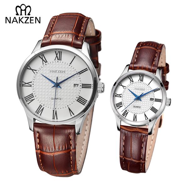 nakzen couple watches his and hers classic retro leather strap wrist watch 30m waterproof quartz men watch women clock for gifts, Slivery;brown
nakzen couple watches his and hers classic retro leather strap wrist watch 30m waterproof quartz men watch women clock for gifts, Slivery;brown