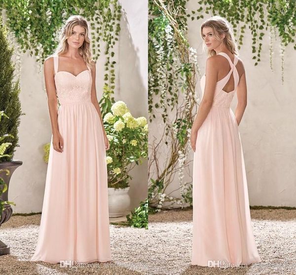 light pink straps sweetheart floor length bridesmaid dresses 2019 lace a line chiffon maid of honor wedding guest party wear bc0139, White;pink
light pink straps sweetheart floor length bridesmaid dresses 2019 lace a line chiffon maid of honor wedding guest party wear bc0139, White;pink