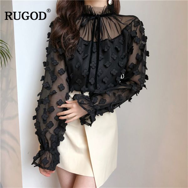 rugod new loose mesh bottoming blouse shirt long sleeve lace up spring elegant floral appliques women blouses solid blusas, White
rugod new loose mesh bottoming blouse shirt long sleeve lace up spring elegant floral appliques women blouses solid blusas, White