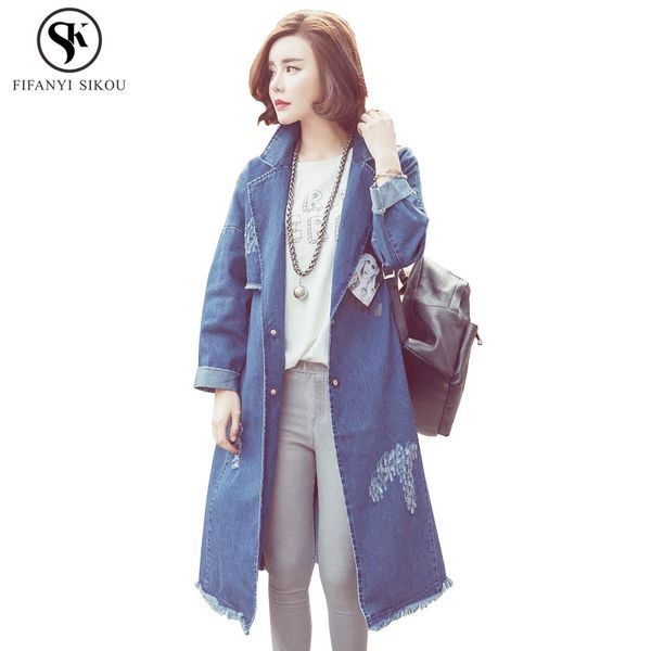 

casaco feminino korean denim trench coat women sobretudo street style slim long coat female overcoat casual trench ladies lp228, Tan;black
