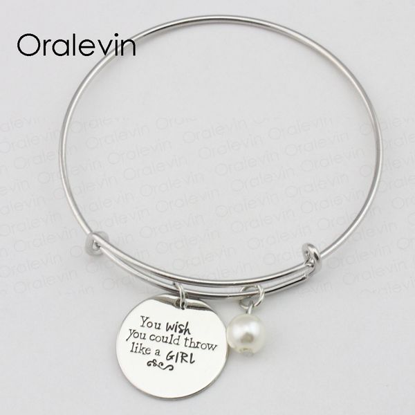 you wish you could throw like a girl inspired hand stamped engraved pendant charm bracelet bangle jewelry,10pcs/lot, #ln2366b, Black
you wish you could throw like a girl inspired hand stamped engraved pendant charm bracelet bangle jewelry,10pcs/lot, #ln2366b, Black