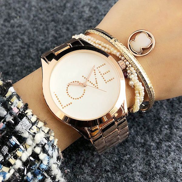 Fashion Brand beautiful women's Girl crystal Love style dial Metal steel band Quartz wrist Watch M6239
Fashion Brand beautiful women's Girl crystal Love style dial Metal steel band Quartz wrist Watch M6239