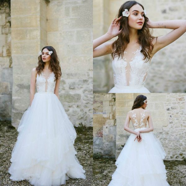 2019 charming customized wedding dress lace appliques sheer v neck backless beach bridal gowns upscale wedding dresses b.n, White
2019 charming customized wedding dress lace appliques sheer v neck backless beach bridal gowns upscale wedding dresses b.n, White