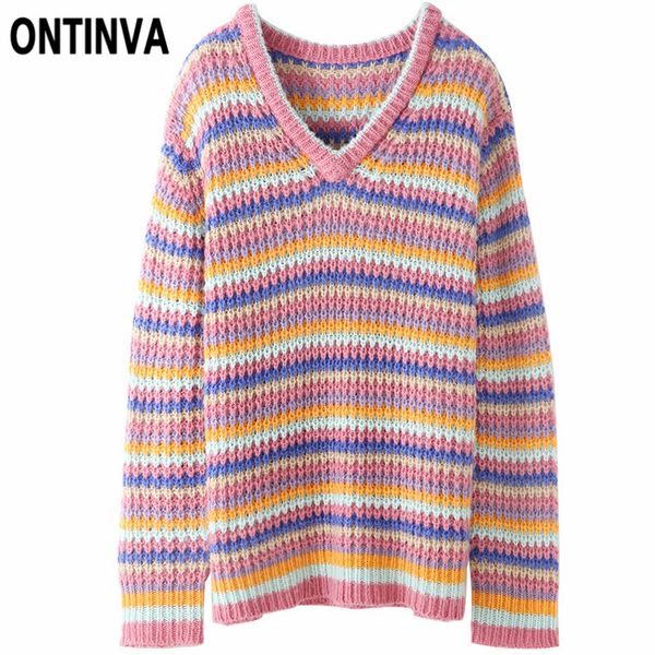 girls rainbow striped knitted jumper oversize sweaters women fall fashion v neck warm kawaii pullover long sleeve femme tunic, White;black
girls rainbow striped knitted jumper oversize sweaters women fall fashion v neck warm kawaii pullover long sleeve femme tunic, White;black