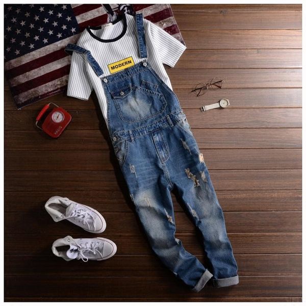 2018 spring summer fashion brand male ripped denim jumpsuit mens slim hole jean overalls casual bib jeans for men a42704, Blue
2018 spring summer fashion brand male ripped denim jumpsuit mens slim hole jean overalls casual bib jeans for men a42704, Blue