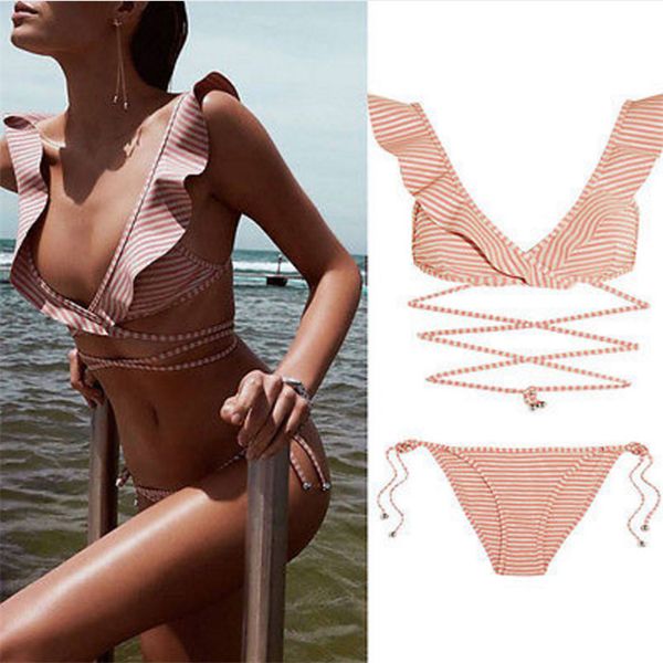 women swimwear pink ruffles bandage bikini set 2018 summer beach party striped print push-up padded bra bathing suit swimsuit, White;black
women swimwear pink ruffles bandage bikini set 2018 summer beach party striped print push-up padded bra bathing suit swimsuit, White;black