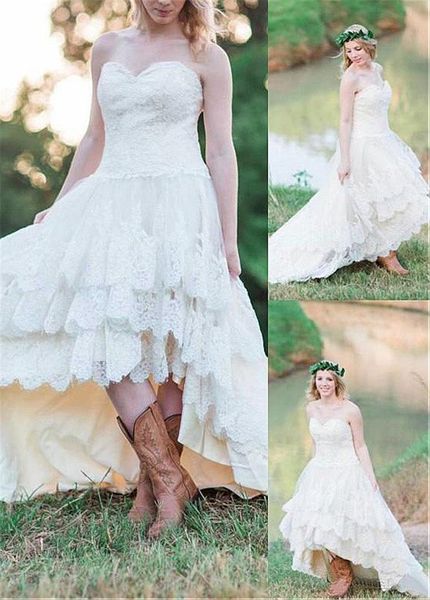 fabulous tulle sweetheart neckline hi-lo a-line wedding dresses with lace appliques beautifully cut skirt sweep length bridal dress, White
fabulous tulle sweetheart neckline hi-lo a-line wedding dresses with lace appliques beautifully cut skirt sweep length bridal dress, White