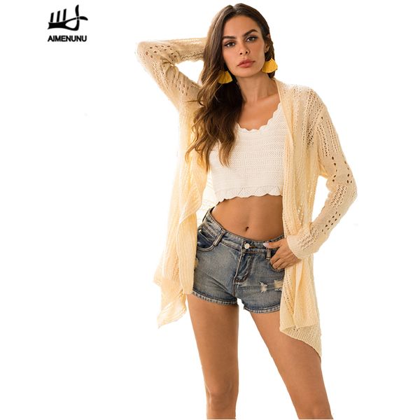 aimenunu women beige knitted sweater hollow out long sleeve cardigan casual v neck loose sweater 2018 autumn, White;black
aimenunu women beige knitted sweater hollow out long sleeve cardigan casual v neck loose sweater 2018 autumn, White;black