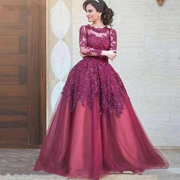 long sleeve burgundy prom dresses sparkly appliques lace tulle a line floor lengrth evening dress party gowns custom made, Black
long sleeve burgundy prom dresses sparkly appliques lace tulle a line floor lengrth evening dress party gowns custom made, Black