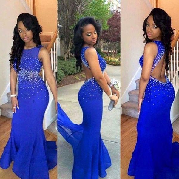 2018 new royal blue backless mermaid prom dresses sheer neck crystal beaded tulle satin black girls party dresses long homecoming dresses
2018 new royal blue backless mermaid prom dresses sheer neck crystal beaded tulle satin black girls party dresses long homecoming dresses