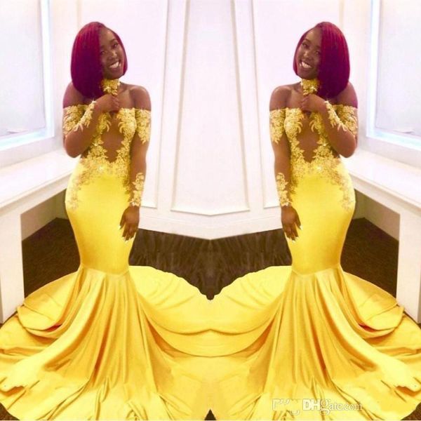 new elegant yellow off the shoulder lace prom dresses 2020 formal long sleeves mermaid appliques satin arabic evening gowns, Black
new elegant yellow off the shoulder lace prom dresses 2020 formal long sleeves mermaid appliques satin arabic evening gowns, Black