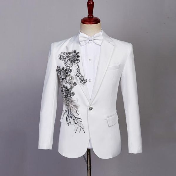 white blazer men formal dress latest coat pant designs singer sequin suit men fashion masculino trouser wedding suits men's tie, White;black
white blazer men formal dress latest coat pant designs singer sequin suit men fashion masculino trouser wedding suits men's tie, White;black