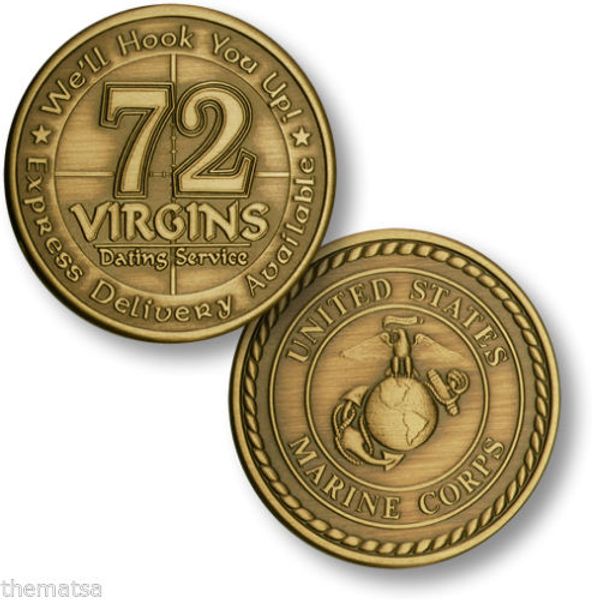 vintage military bronzed coins 72 virgins dating service army crafts united states marine corps challenge coin 40*3mm
vintage military bronzed coins 72 virgins dating service army crafts united states marine corps challenge coin 40*3mm