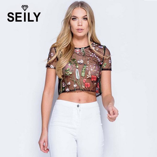 seily sheer see through mesh crop black flower embroidery t shirt women short sleeve semi transparent club tees, White
seily sheer see through mesh crop black flower embroidery t shirt women short sleeve semi transparent club tees, White