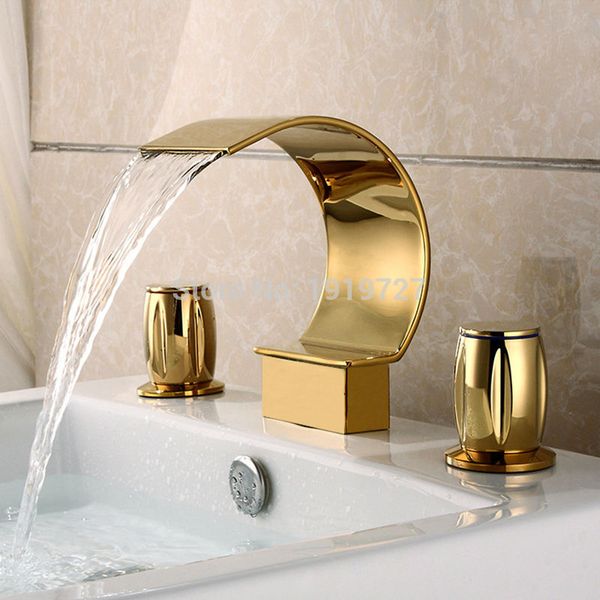 factory direct luxurious widespread 3 hole waterfall basin faucet gold finish bathroom sink mixer tap
factory direct luxurious widespread 3 hole waterfall basin faucet gold finish bathroom sink mixer tap
