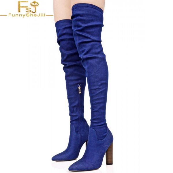fashion 2018 womens handmade high thin heels booties autumn denim boots block heel pointed toe thigh casual boots for women 43, Black
fashion 2018 womens handmade high thin heels booties autumn denim boots block heel pointed toe thigh casual boots for women 43, Black