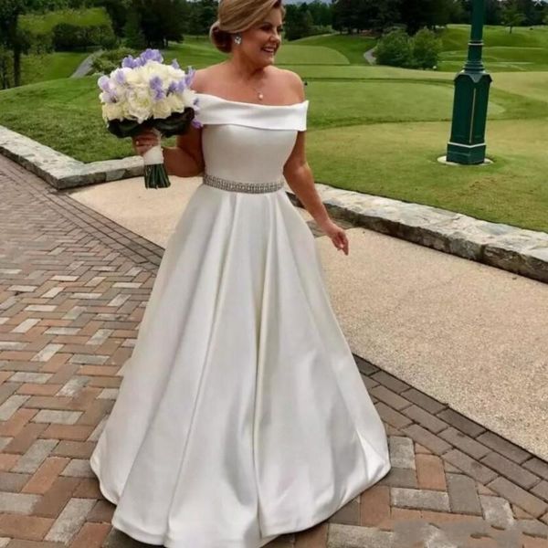Elegant Satin Plus Size Wedding Dresses Off Shoulder Wedding Dress Beaded Waistline Floor Length Bridal Gowns vestido de novia Custom Made
Elegant Satin Plus Size Wedding Dresses Off Shoulder Wedding Dress Beaded Waistline Floor Length Bridal Gowns vestido de novia Custom Made