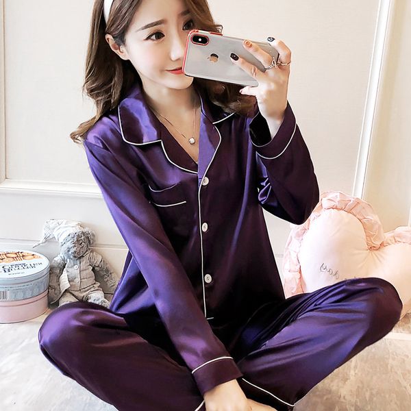 2018 autumn new women silk satin pajama sets long sleeve sleepwear set two pieces pijama pajamas suit female breathable pyjamas, Blue;gray
2018 autumn new women silk satin pajama sets long sleeve sleepwear set two pieces pijama pajamas suit female breathable pyjamas, Blue;gray
