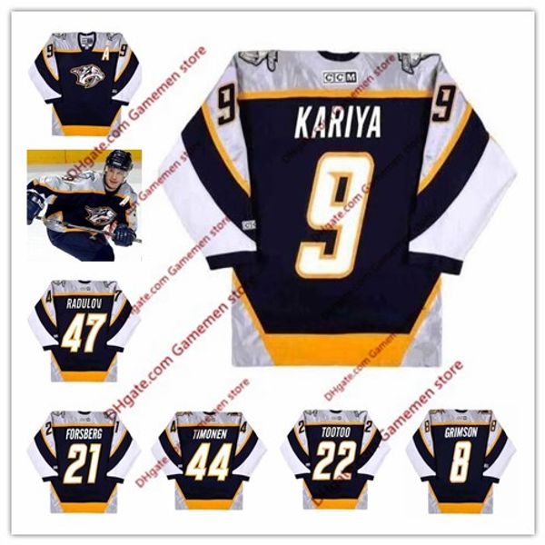 #9 PAUL KARIYA Nashville Predators #47 ALEXANDER RADULOV 21 PETER FORSBERG 44 KIMMO TIMONEN 22 JORDIN TOOTOO CCM Retro Hockey Jersey
#9 PAUL KARIYA Nashville Predators #47 ALEXANDER RADULOV 21 PETER FORSBERG 44 KIMMO TIMONEN 22 JORDIN TOOTOO CCM Retro Hockey Jersey