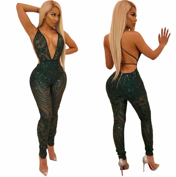 women club deep v neck romper green sequined lace backless strapghetti strap jumpsuits, Black;white
women club deep v neck romper green sequined lace backless strapghetti strap jumpsuits, Black;white