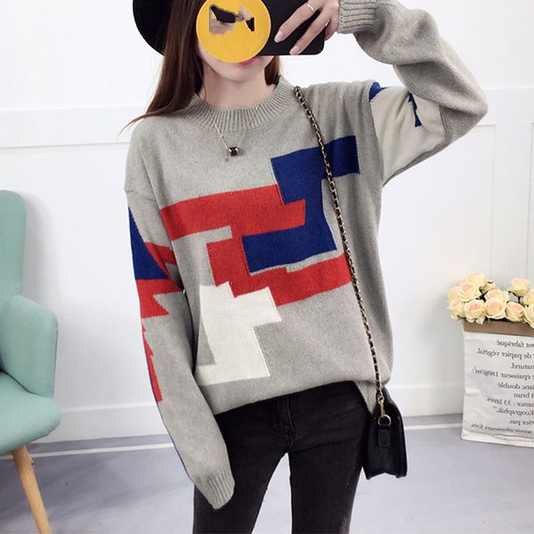 

autumn winter women knitting sweaters pullovers 2018 female casual loose long sleeve knitted sweater women jumper sweter, White;black