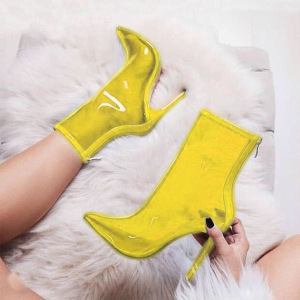 women pvc ankle boots super high heels women shoes transparent boots pointed toe high heels autumn shoes, Black
women pvc ankle boots super high heels women shoes transparent boots pointed toe high heels autumn shoes, Black