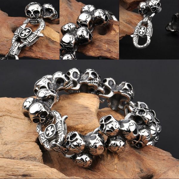 mens personality large skull link bracelet in stainless steel biker gothic style wristlet high polished men's link bracelet silver g830, Black
mens personality large skull link bracelet in stainless steel biker gothic style wristlet high polished men's link bracelet silver g830, Black