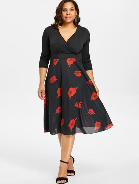 wipalo plus size rose floral print color block surplice dress women two tone knee-length a line dress female casual vestidos, Black;gray
wipalo plus size rose floral print color block surplice dress women two tone knee-length a line dress female casual vestidos, Black;gray