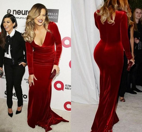 2017 custom made red velvet mermaid prom dresses v neck long sleeves sweep train celebrity dresses long formal prom gowns, Black
2017 custom made red velvet mermaid prom dresses v neck long sleeves sweep train celebrity dresses long formal prom gowns, Black