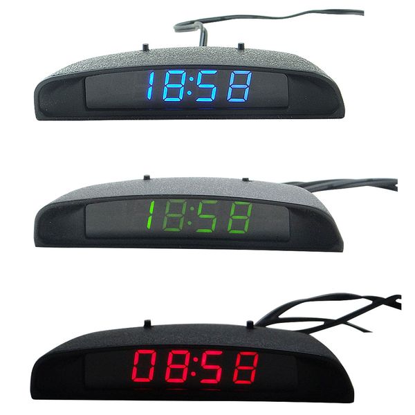 

car auto digital led electronic time clock + thermometer + voltmeter 3 in 1 three colors