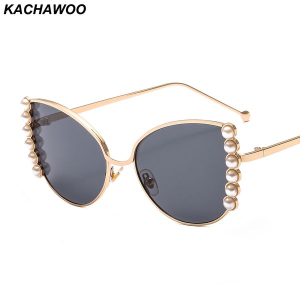 

kachawoo 2019 pearl sunglasses women luxury gold metal frame ladies sun glasses cat eye high fashion female gift, White;black