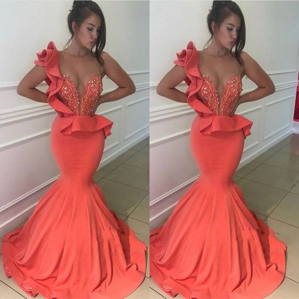 african one shoulder prom dresses ruffles peplum beads mermaid evening gowns satin floor length party dress, Black
african one shoulder prom dresses ruffles peplum beads mermaid evening gowns satin floor length party dress, Black