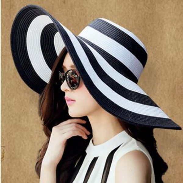 summer women's sun hat girl classic black and white striped vintage wide large brim straw cap stripe beach hat women suncreen hats, Blue;gray
summer women's sun hat girl classic black and white striped vintage wide large brim straw cap stripe beach hat women suncreen hats, Blue;gray