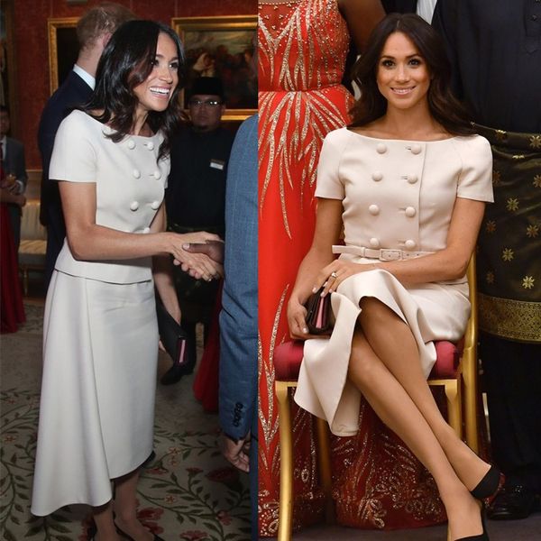 2019 harry princess megan same white chic dress suit double-breasted women formal dress elegant short sleeve, Black;gray
2019 harry princess megan same white chic dress suit double-breasted women formal dress elegant short sleeve, Black;gray