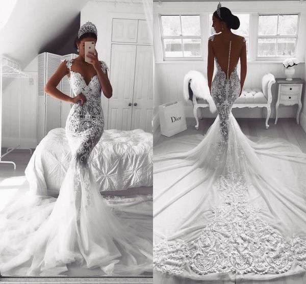 new designer lace mermaid wedding dresses sweetheart illusion button back court train wedding dress bridal gowns vestidos de noiva, White
new designer lace mermaid wedding dresses sweetheart illusion button back court train wedding dress bridal gowns vestidos de noiva, White