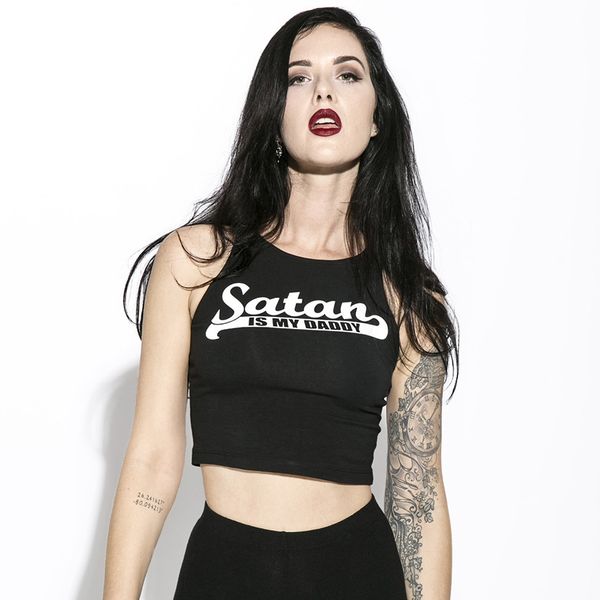 print letter satan is my daddy t-shirt female crop tees casual black t shirt women sleelveless short summer tshirt, White
print letter satan is my daddy t-shirt female crop tees casual black t shirt women sleelveless short summer tshirt, White