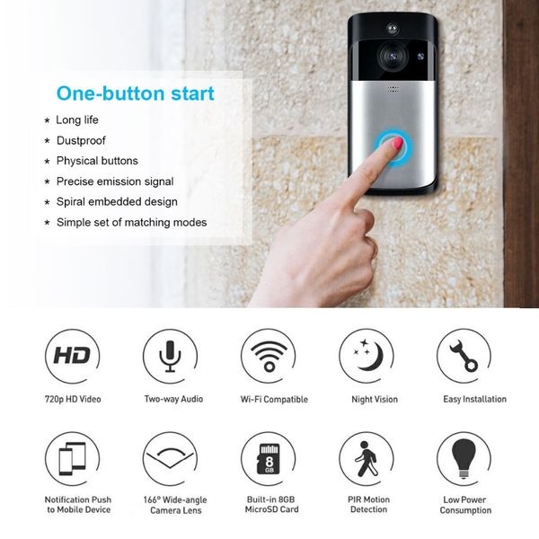 Smart wifi ecurity doorbell camera vi ual recording low power con umption remote home monitoring night vi ion video door phone
Smart wifi ecurity doorbell camera vi ual recording low power con umption remote home monitoring night vi ion video door phone