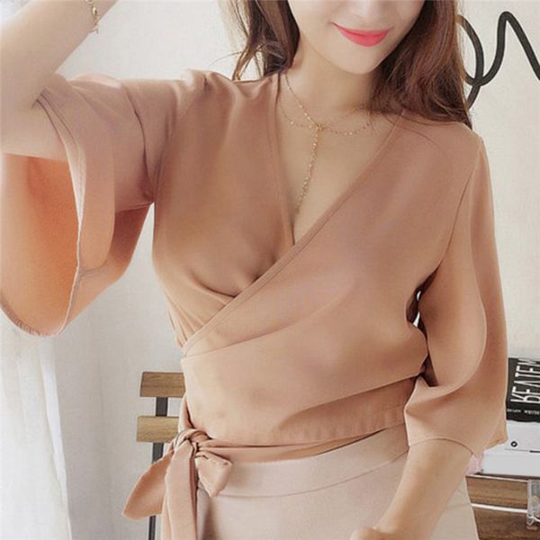 women's summer deep v neck womens cropped pink yellow summer fashion women short crop with bowtie, White
women's summer deep v neck womens cropped pink yellow summer fashion women short crop with bowtie, White