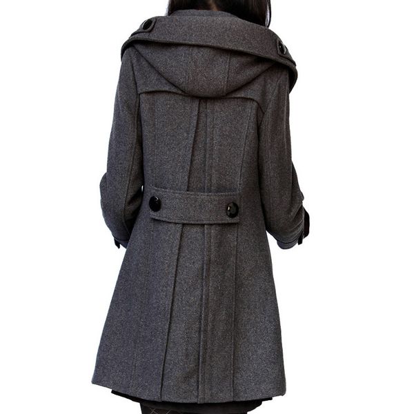 

casual fashion jacket winter casaco feminino middle long double breasted hooded slim coat jacket women coat outside overcoat, Black