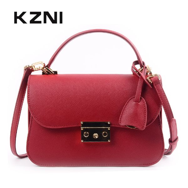kzni real leather tote bag cross shoulder bags women genuine leather handbags female femmes sac pochette 9141