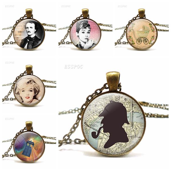character necklace holmes hepburn arilyn monroe retro style literary glass jewelry pendant romantic gift for man or women, Silver
character necklace holmes hepburn arilyn monroe retro style literary glass jewelry pendant romantic gift for man or women, Silver